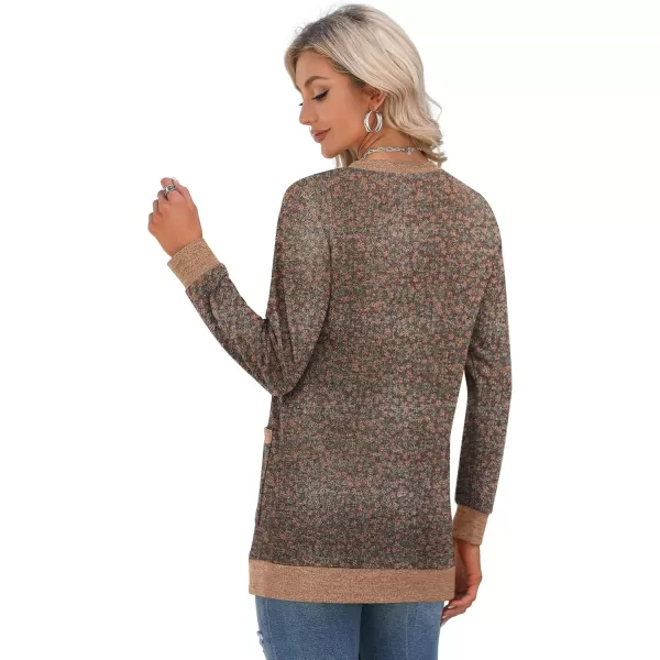 GRECERELLE Women's Long Sleeve Open Front Cardigan Button Down Ribbed Lightweight Knit Outerwear with Pocket