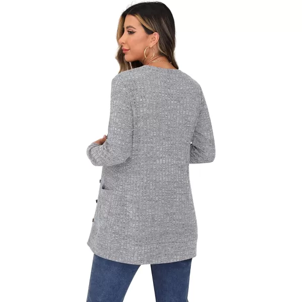 GRECERELLE Women's Long Sleeve Open Front Cardigan Button Down Ribbed Lightweight Knit Outerwear with Pocket
