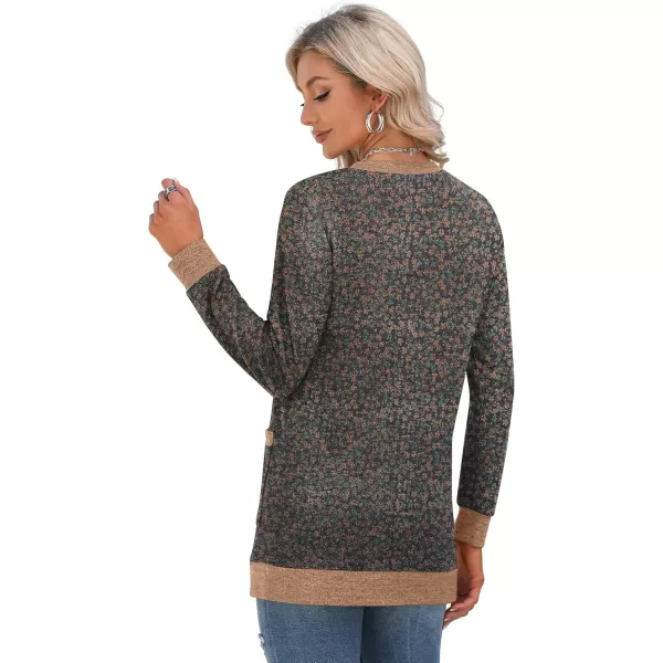 GRECERELLE Women's Long Sleeve Open Front Cardigan Button Down Ribbed Lightweight Knit Outerwear with Pocket
