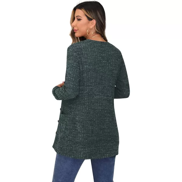 GRECERELLE Women's Long Sleeve Open Front Cardigan Button Down Ribbed Lightweight Knit Outerwear with Pocket