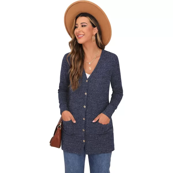 GRECERELLE Women's Long Sleeve Open Front Cardigan Button Down Ribbed Lightweight Knit Outerwear with Pocket
