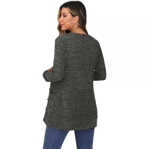 GRECERELLE Women's Long Sleeve Open Front Cardigan Button Down Ribbed Lightweight Knit Outerwear with Pocket