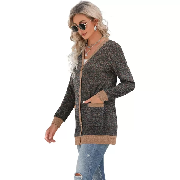 GRECERELLE Women's Long Sleeve Open Front Cardigan Button Down Ribbed Lightweight Knit Outerwear with Pocket