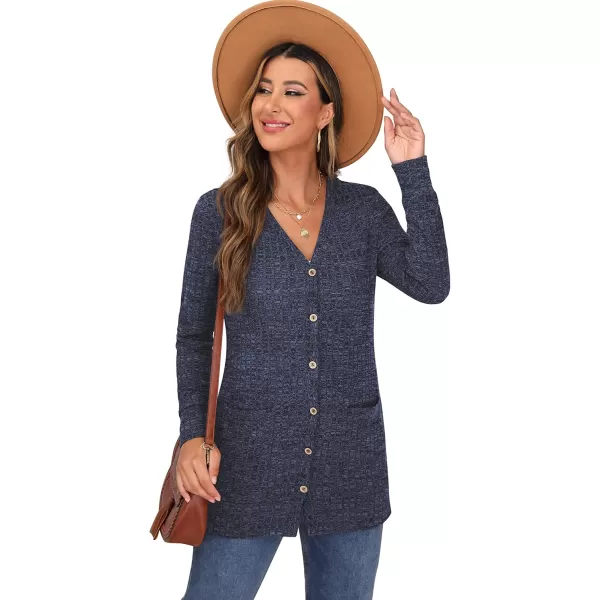 GRECERELLE Women's Long Sleeve Open Front Cardigan Button Down Ribbed Lightweight Knit Outerwear with Pocket