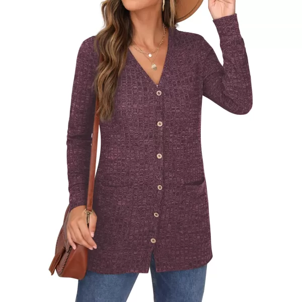GRECERELLE Women's Long Sleeve Open Front Cardigan Button Down Ribbed Lightweight Knit Outerwear with Pocket