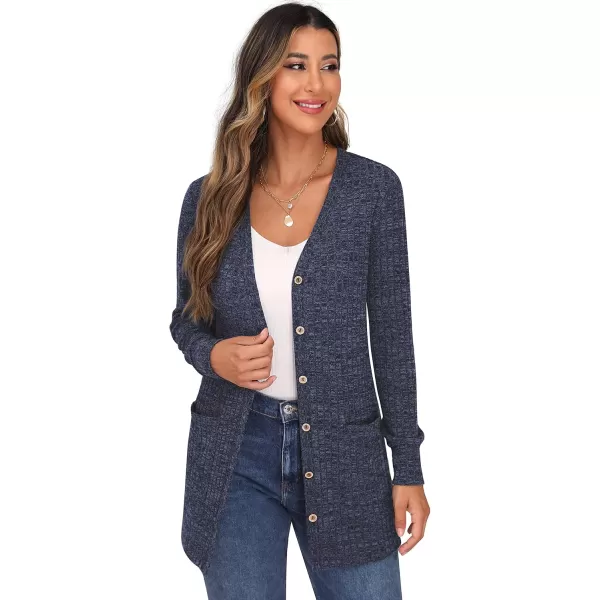 GRECERELLE Women's Long Sleeve Open Front Cardigan Button Down Ribbed Lightweight Knit Outerwear with Pocket
