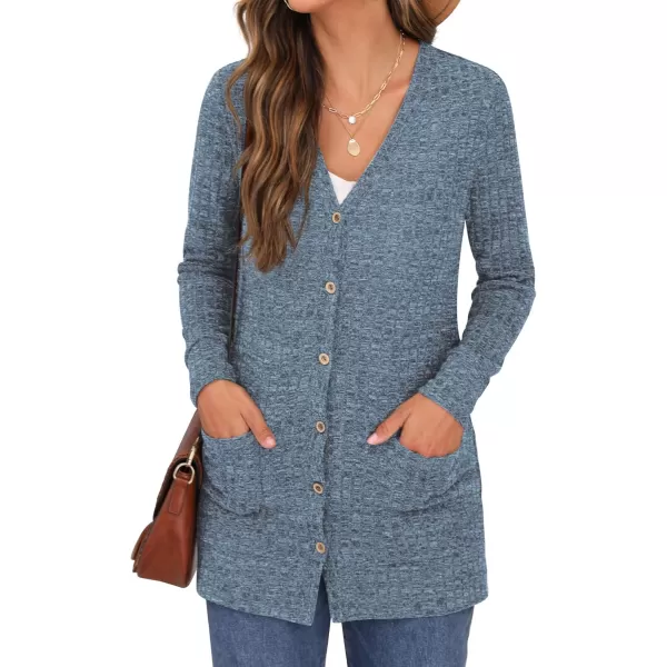 GRECERELLE Women's Long Sleeve Open Front Cardigan Button Down Ribbed Lightweight Knit Outerwear with Pocket