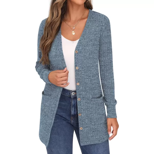 GRECERELLE Women's Long Sleeve Open Front Cardigan Button Down Ribbed Lightweight Knit Outerwear with Pocket