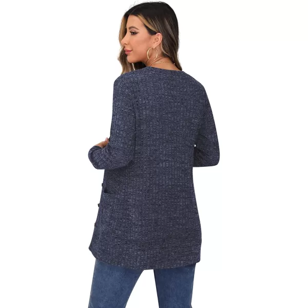 GRECERELLE Women's Long Sleeve Open Front Cardigan Button Down Ribbed Lightweight Knit Outerwear with Pocket
