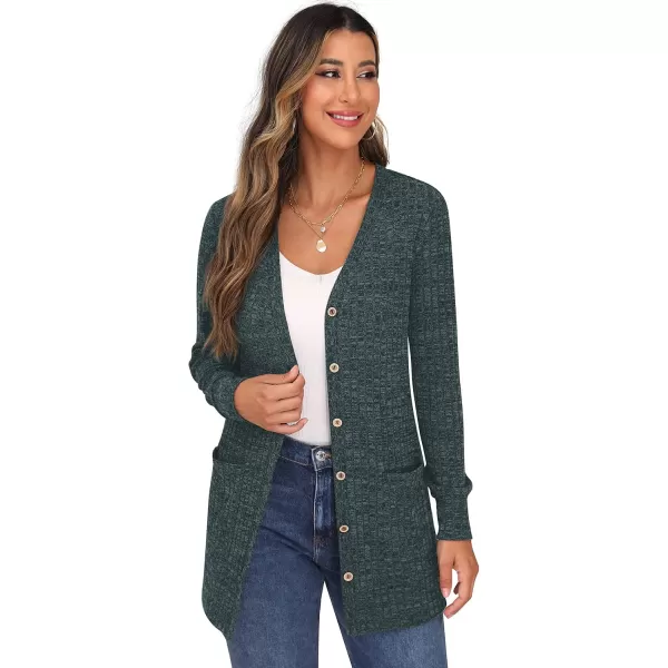 GRECERELLE Women's Long Sleeve Open Front Cardigan Button Down Ribbed Lightweight Knit Outerwear with Pocket