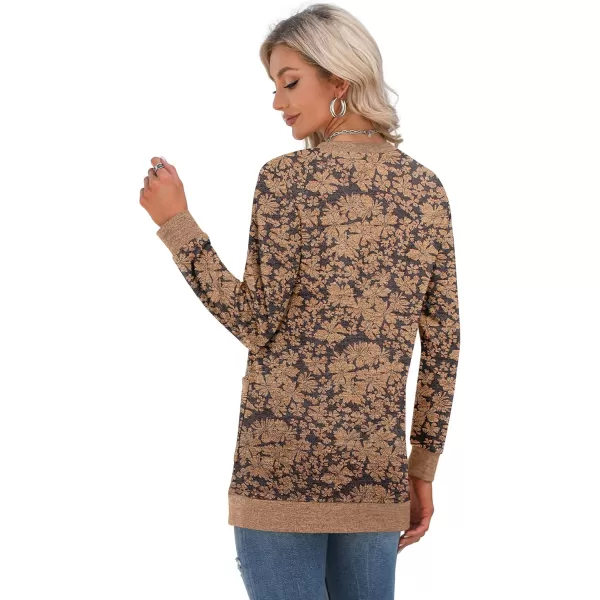 GRECERELLE Women's Long Sleeve Open Front Cardigan Button Down Ribbed Lightweight Knit Outerwear with Pocket