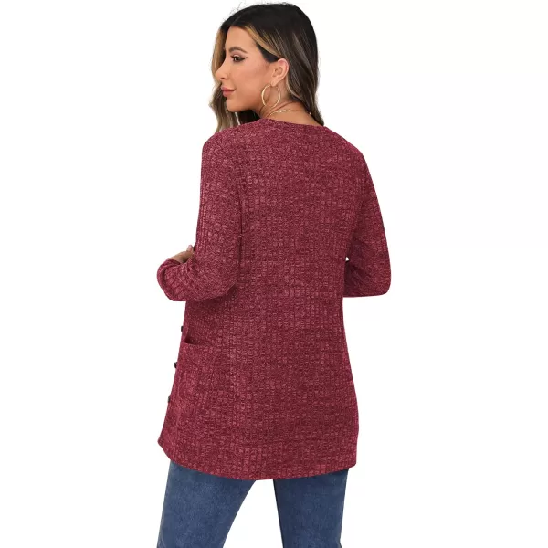 GRECERELLE Women's Long Sleeve Open Front Cardigan Button Down Ribbed Lightweight Knit Outerwear with Pocket
