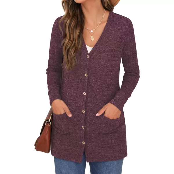 GRECERELLE Women's Long Sleeve Open Front Cardigan Button Down Ribbed Lightweight Knit Outerwear with Pocket
