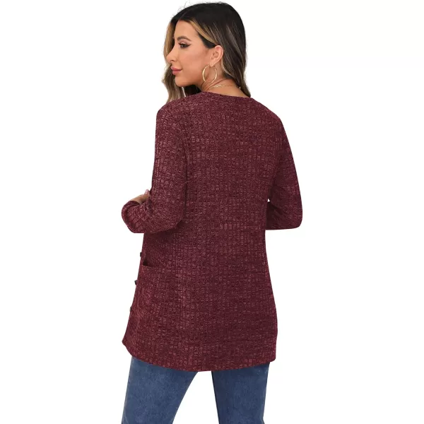 GRECERELLE Women's Long Sleeve Open Front Cardigan Button Down Ribbed Lightweight Knit Outerwear with Pocket