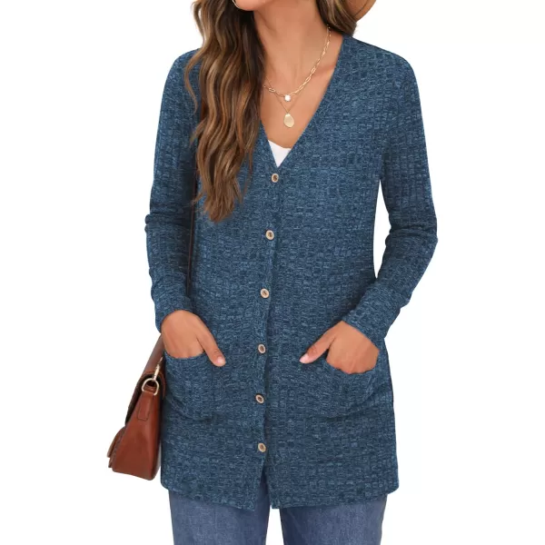 GRECERELLE Women's Long Sleeve Open Front Cardigan Button Down Ribbed Lightweight Knit Outerwear with Pocket