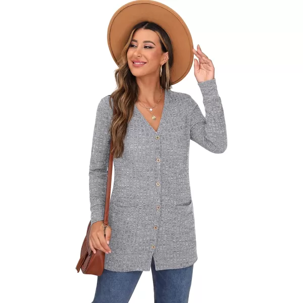GRECERELLE Women's Long Sleeve Open Front Cardigan Button Down Ribbed Lightweight Knit Outerwear with Pocket