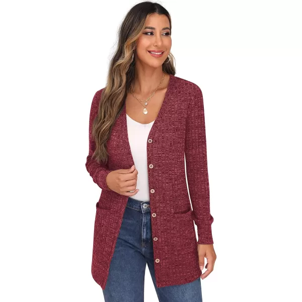 GRECERELLE Women's Long Sleeve Open Front Cardigan Button Down Ribbed Lightweight Knit Outerwear with Pocket