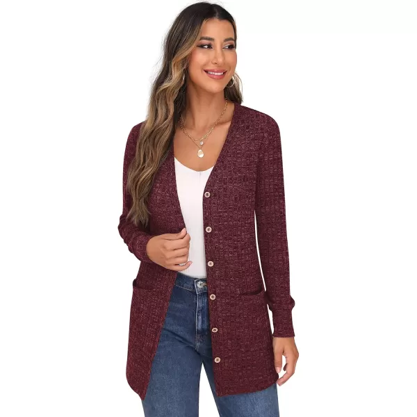 GRECERELLE Women's Long Sleeve Open Front Cardigan Button Down Ribbed Lightweight Knit Outerwear with Pocket