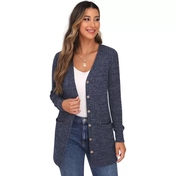 GRECERELLE Women's Long Sleeve Open Front Cardigan Button Down Ribbed Lightweight Knit Outerwear with Pocket
