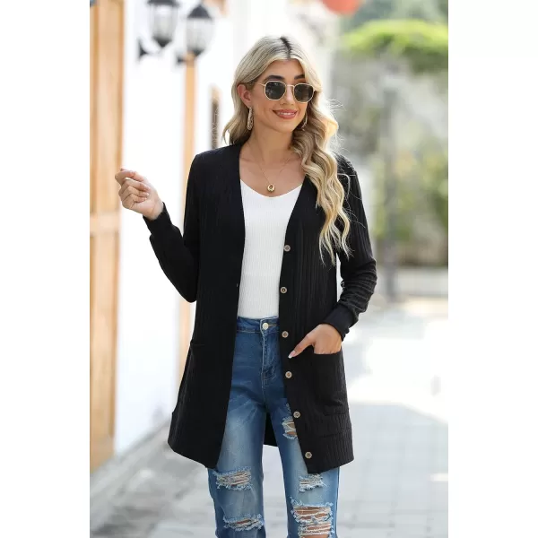 GRECERELLE Women's Long Sleeve Open Front Cardigan Button Down Ribbed Lightweight Knit Outerwear with Pocket