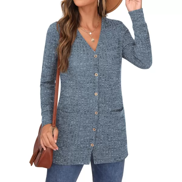 GRECERELLE Women's Long Sleeve Open Front Cardigan Button Down Ribbed Lightweight Knit Outerwear with Pocket