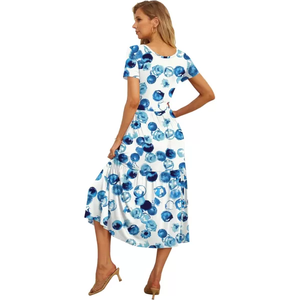 GRECERELLE Women's Summer Casual Crewneck Short Sleeve Aline Tiered Flowy Maxi Dress with Pockets