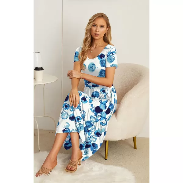 GRECERELLE Women's Summer Casual Crewneck Short Sleeve Aline Tiered Flowy Maxi Dress with Pockets