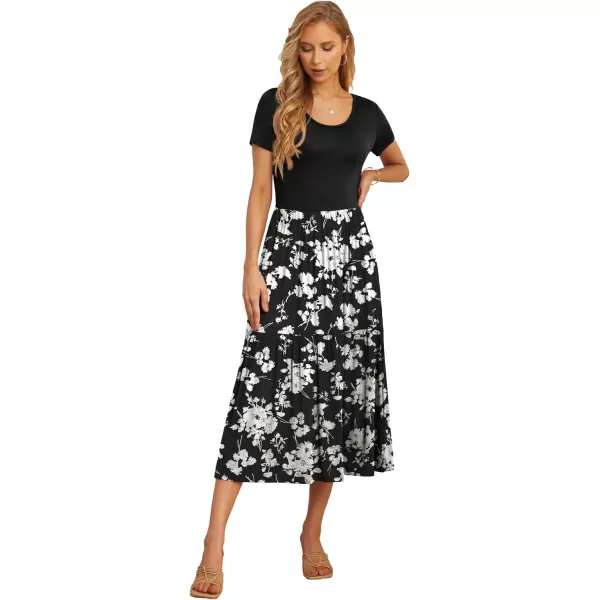 GRECERELLE Women's Summer Casual Crewneck Short Sleeve Aline Tiered Flowy Maxi Dress with Pockets