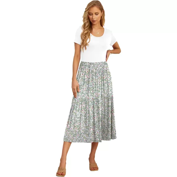 GRECERELLE Women's Summer Casual Crewneck Short Sleeve Aline Tiered Flowy Maxi Dress with Pockets