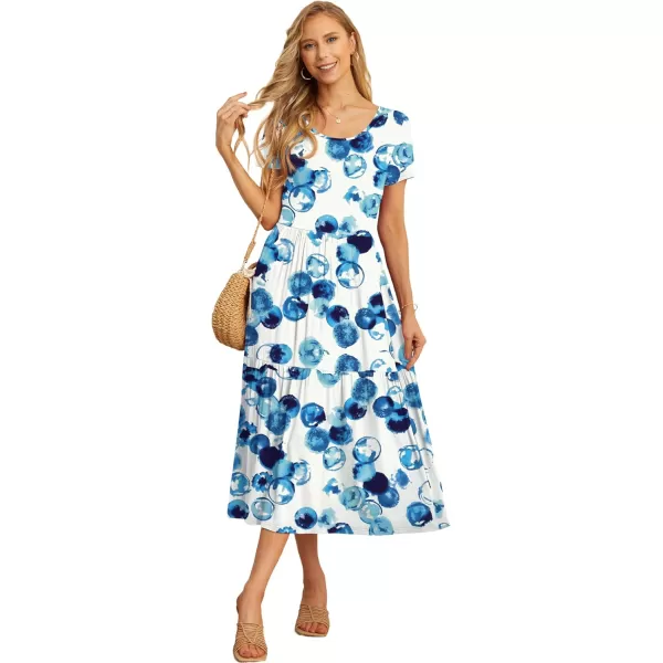 GRECERELLE Women's Summer Casual Crewneck Short Sleeve Aline Tiered Flowy Maxi Dress with Pockets