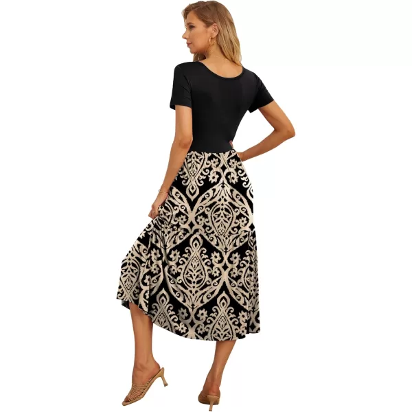 GRECERELLE Women's Summer Casual Crewneck Short Sleeve Aline Tiered Flowy Maxi Dress with Pockets