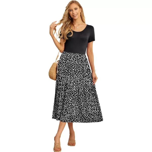 GRECERELLE Women's Summer Casual Crewneck Short Sleeve Aline Tiered Flowy Maxi Dress with Pockets