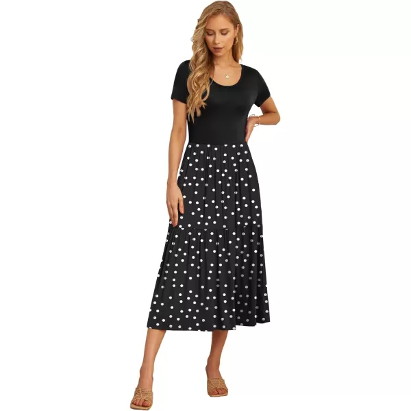 GRECERELLE Women's Summer Casual Crewneck Short Sleeve Aline Tiered Flowy Maxi Dress with Pockets