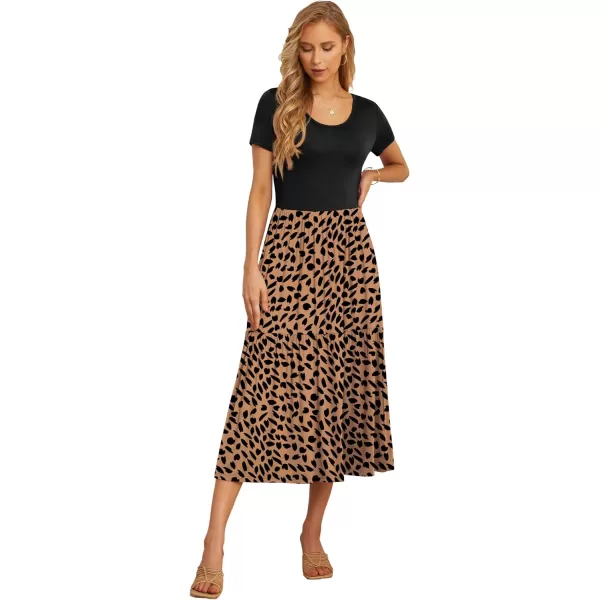GRECERELLE Women's Summer Casual Crewneck Short Sleeve Aline Tiered Flowy Maxi Dress with Pockets