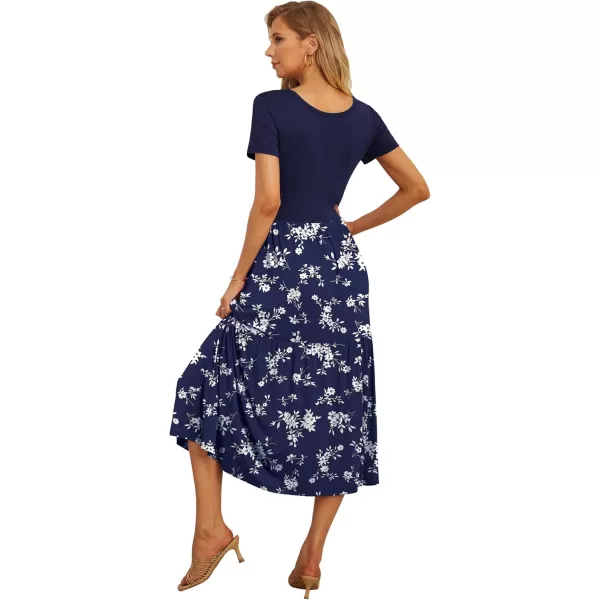 GRECERELLE Women's Summer Casual Crewneck Short Sleeve Aline Tiered Flowy Maxi Dress with Pockets