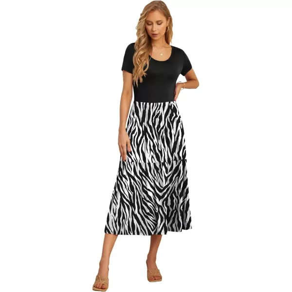 GRECERELLE Women's Summer Casual Crewneck Short Sleeve Aline Tiered Flowy Maxi Dress with Pockets