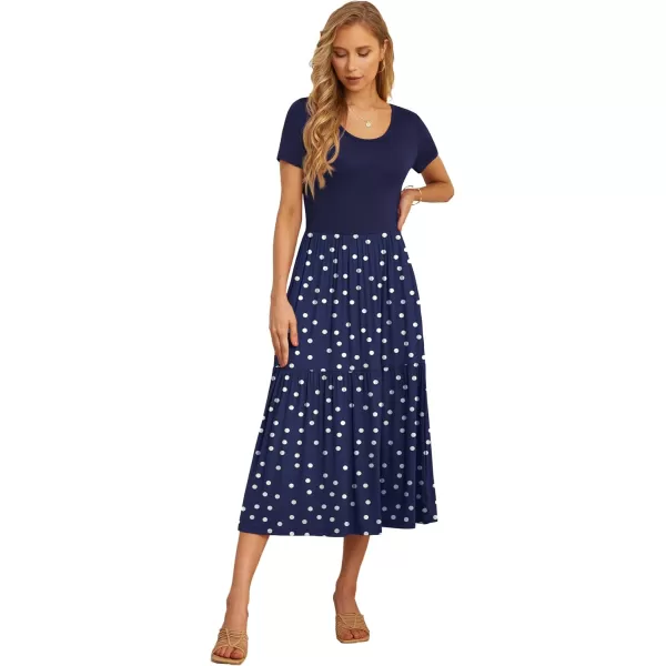 GRECERELLE Women's Summer Casual Crewneck Short Sleeve Aline Tiered Flowy Maxi Dress with Pockets
