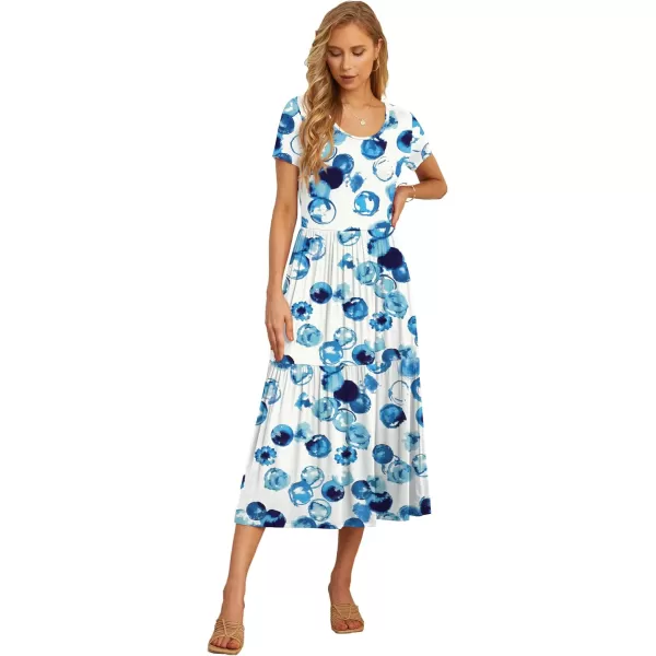 GRECERELLE Women's Summer Casual Crewneck Short Sleeve Aline Tiered Flowy Maxi Dress with Pockets