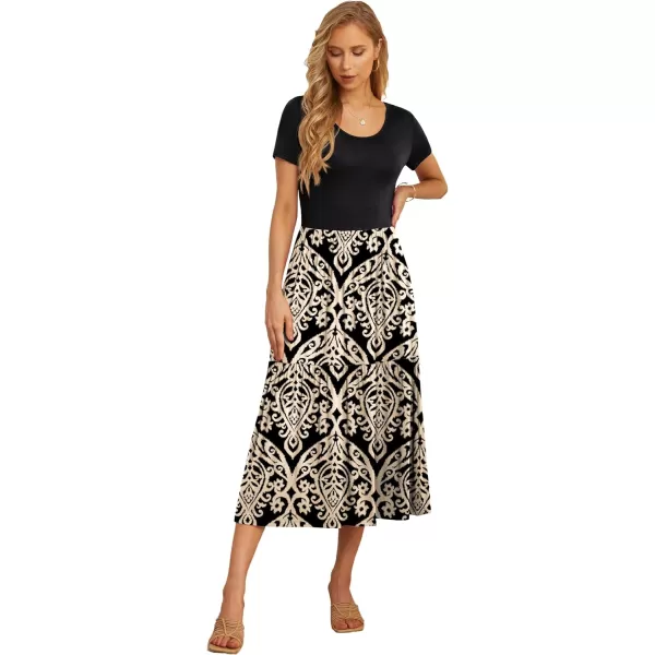 GRECERELLE Women's Summer Casual Crewneck Short Sleeve Aline Tiered Flowy Maxi Dress with Pockets