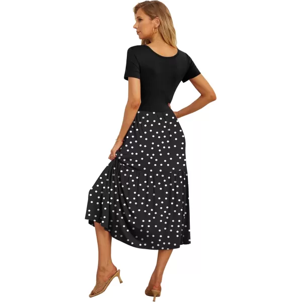 GRECERELLE Women's Summer Casual Crewneck Short Sleeve Aline Tiered Flowy Maxi Dress with Pockets