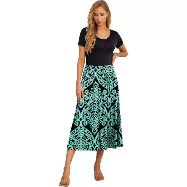 GRECERELLE Women's Summer Casual Crewneck Short Sleeve Aline Tiered Flowy Maxi Dress with Pockets