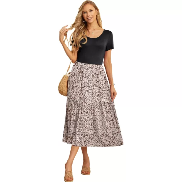 GRECERELLE Women's Summer Casual Crewneck Short Sleeve Aline Tiered Flowy Maxi Dress with Pockets