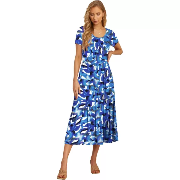 GRECERELLE Women's Summer Casual Crewneck Short Sleeve Aline Tiered Flowy Maxi Dress with Pockets