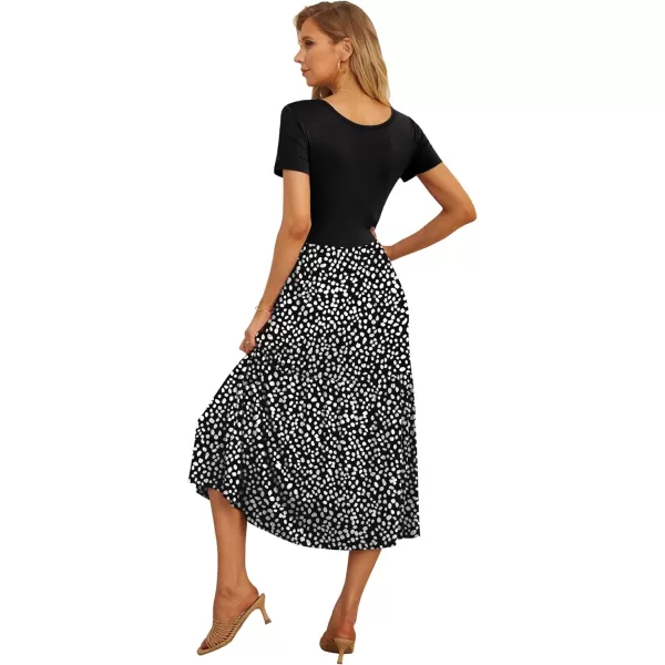 GRECERELLE Women's Summer Casual Crewneck Short Sleeve Aline Tiered Flowy Maxi Dress with Pockets