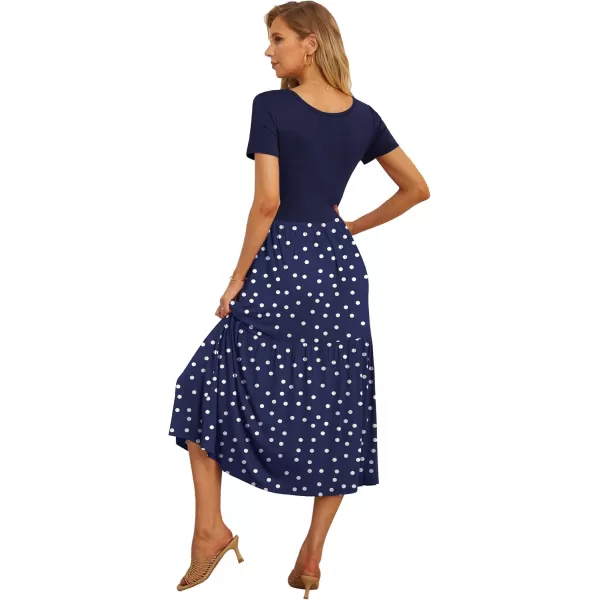 GRECERELLE Women's Summer Casual Crewneck Short Sleeve Aline Tiered Flowy Maxi Dress with Pockets