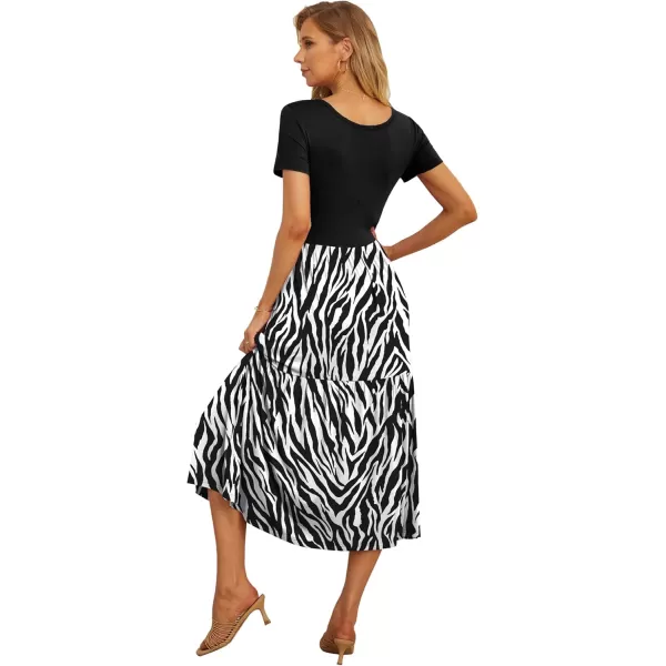 GRECERELLE Women's Summer Casual Crewneck Short Sleeve Aline Tiered Flowy Maxi Dress with Pockets