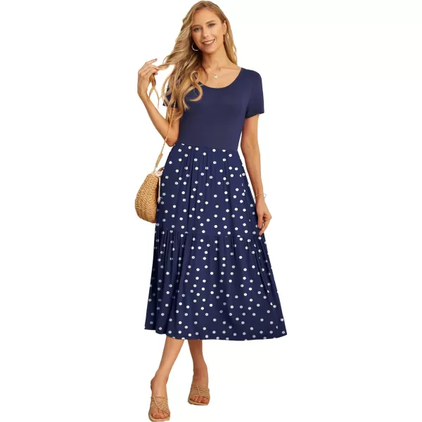 GRECERELLE Women's Summer Casual Crewneck Short Sleeve Aline Tiered Flowy Maxi Dress with Pockets