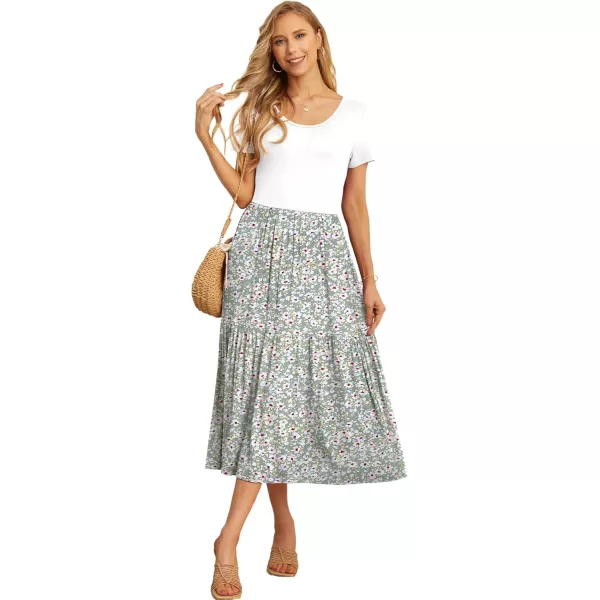 GRECERELLE Women's Summer Casual Crewneck Short Sleeve Aline Tiered Flowy Maxi Dress with Pockets