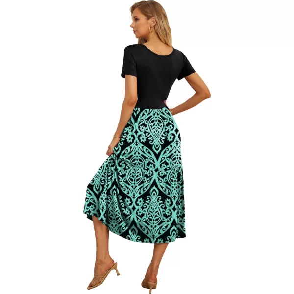 GRECERELLE Women's Summer Casual Crewneck Short Sleeve Aline Tiered Flowy Maxi Dress with Pockets