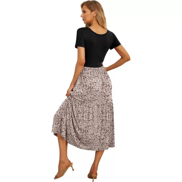 GRECERELLE Women's Summer Casual Crewneck Short Sleeve Aline Tiered Flowy Maxi Dress with Pockets